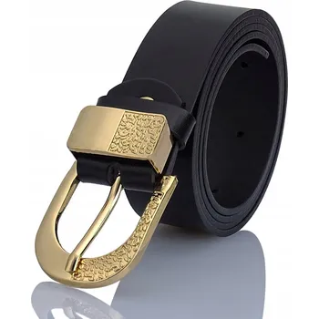 Opasek Stylový Kožený Klasický Dámský Pásek 130cm Černý Zlatá Elegantní Spona