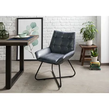 Taburet DARKNESS Křeslo z pravé kůže, 60x67x86, modré