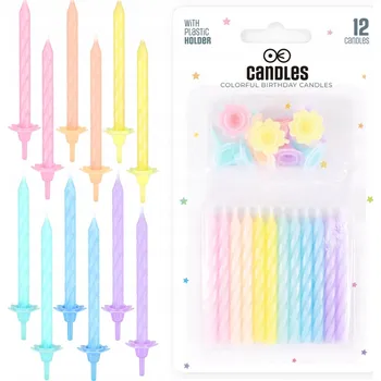 Dortová svíčka SVÍČKY ZLATÉ BAREVNÉ SPIRÁLY 12 Ks DEKORATIVNÍ NA DORT NAROZENINOVÉ OZDOBY