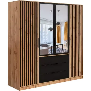 Předsíňová stěna Skříň Bali D4 Lux černá/wotan/zrcadlo