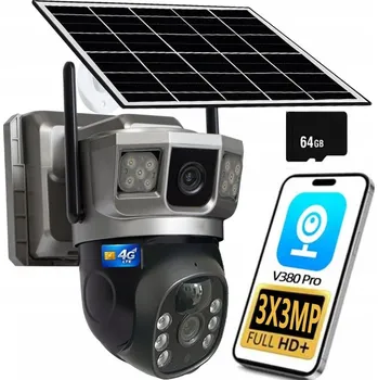 IP kamera Venkovní solární 4G kamera se třemi objektivy 3MP