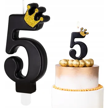 Dortová svíčka ZLATÁ KORUNA ČÍSLICE PĚT DEKORATIVNÍCH SVÍČEK NA DORT