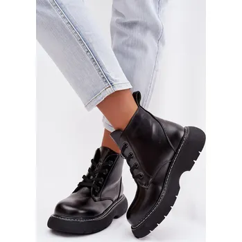 Dámská zimní obuv Dámské zateplené kotníkové boty na platformě s šněrováním Černé Harmine 40