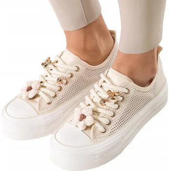 Dámské tenisky Dámské Ažurové Tenisky Krémové Platformové Šněrovací Boty vel. 40
