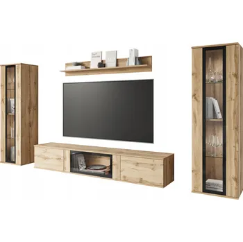 Obývací stěna Moderní nábytková stěna do obývacího pokoje s 2 vitrínami RTV skříňka 180 dub wotan s LED