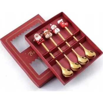 Příbor Dlouhá lesklá lžička ECARLA, sada lžiček s figurkami, 4 ks