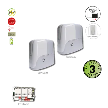 Pohon brány SUN KIT dva protichůdné posuvné pohony do 400 + 400 kg, 2x SUN4024 (24V, 250W, 13Nm), 1x CT-14A. Nutno dokoupit přijímač a vysílač