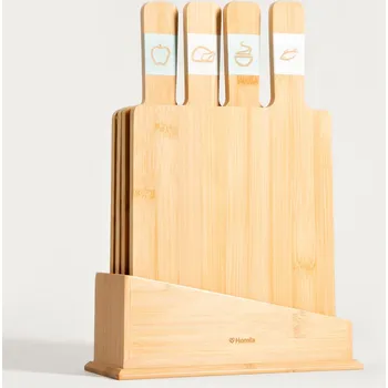 chlebník Sada bambusových prkének se stojánkem BAMBOU 4 ks 20x33 cm