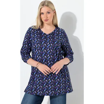 Dámské tričko Ulla Popken, Plus size Tričko, A střih, vánoční ozdoby, výstřih do V, dlouhé rukávy pro plnoštíhlé nadměrná velikost, 844896100-1129, černý, 46/48, Nadměrné velikosti, Plus size oblečení, Oblečení pro boubelky, Oblečení pro baculky, Oblečení pro plnoštíhl