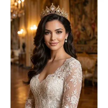 Souprava šperků B-TOP Elegantní zlatá tiára se šampaň krystaly