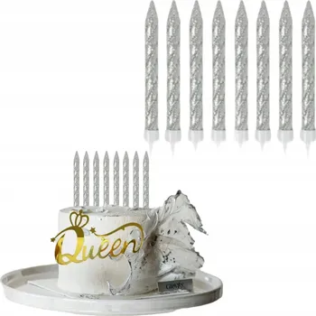 Dortová svíčka Narozeninové svíčky dekorace na dort STŘÍBRNÉ metalické 8 ks