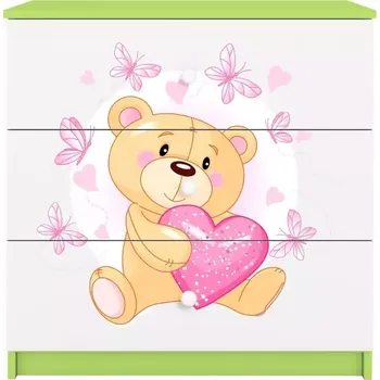 Dětský pokoj Dětská komoda Babydreams zelená - Medvídek s motýlky