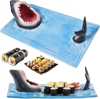 Talíř PORCELÁNOVÝ TALÍŘ ŽRALOK OBDÉLNÍKOVÝ NA SUSHI A JEDNOHUBKY 33*20*10cm