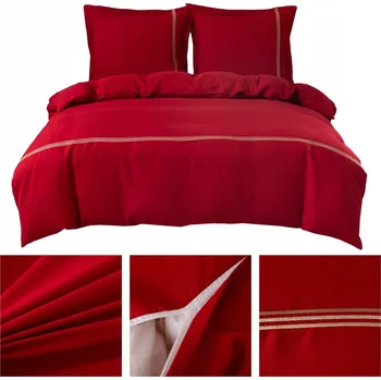 Povlečení Povlečení 200x220 3 Č. povlečení 70x80 hladké s VÝŠIVKOU Lumera komplet ČERVENÝ