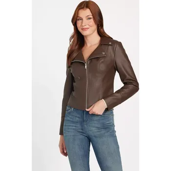 Dámská větrovka GUESS dámská koženková bunda Jacki hnědá XL