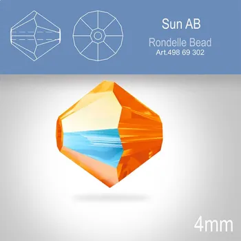 PRECIOSA Bicone MC BEAD (sluníčko) velikost 4mm. Barva SUN Aurore Boreale. Balení 30ks .