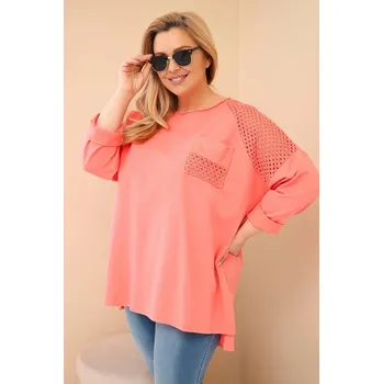 Dámská mikina Dámská mikina Plus Size bavlněná s potiskem meruňková UNI