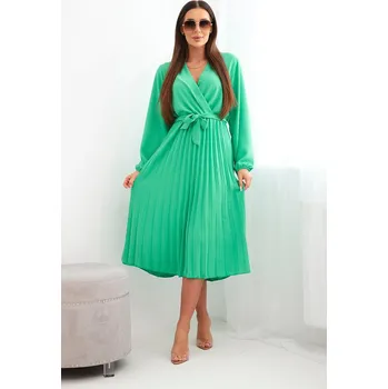 Dámské šaty Šaty s vázáním a plisovanou sukní jasně zelená UNI