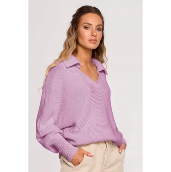Dámský svetr MOE dámský svetr růžový volný k bokům velikost L/XL