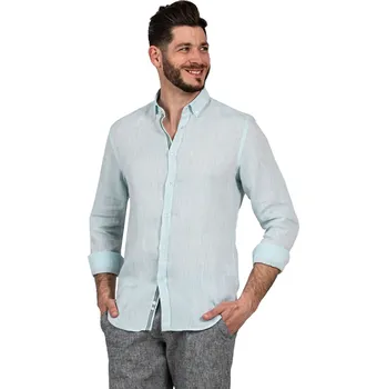 Pánská móda FERATT Pánská lněná košile CARIBBEAN III SLIM tyrkysová Velikost: XXL