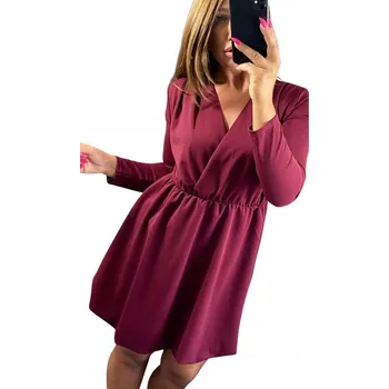 Dámské šaty V578 ŠATY BOMBIČKA S OBÁLKOVÝM VÝSTŘIHEM BORDÓ vel. 50 (5XL)