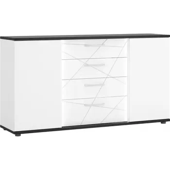 Kancelářská sestava Komoda Venezia VENK01 2D4S bílý alpský/dub vicenza černá/mdf bílý L