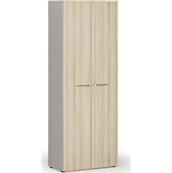 Kancelářská sestava Kancelářská skříň s dveřmi PRIMO GRAY, 800 x 420 x 2128 mm, šedá/dub přírodní