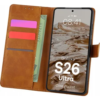 Pouzdro na mobilní telefon Flipové pouzdro Bizon pro Samsung Galaxy S26 Ultra hnědé