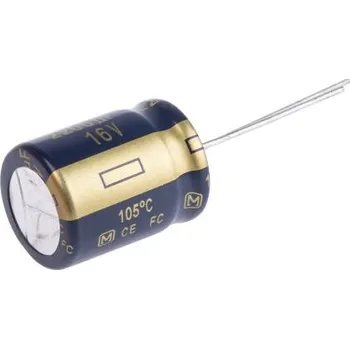 Kondenzátor Kondenzátor 2200μF ±20procent 29mΩ 16V dc Průchozí otvor Elektrolytický řada FC Radial Panasonic