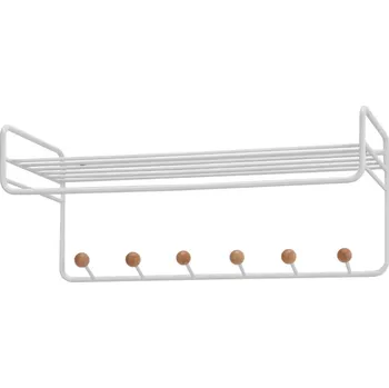 Nástěnný věšák s poličkou a háčky GC7230 bílá/přírodní