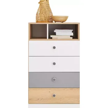 Dětská skříň Komoda Pixel Px10 Dub Piškot/Bílá Lux/Šedá