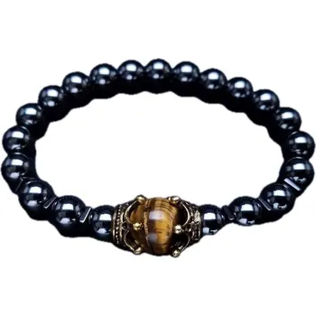 Náramek Náramek z kamenů hematit a tygří oko Černá