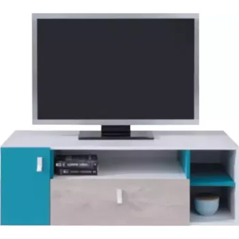 Obývací stěna TV Stolek Planet 120 cm Bílý/Dub/Tyrkysový
