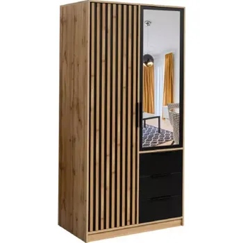 Předsíňová stěna Skříň Bali D2 Lux černá/wotan/zrcadlo