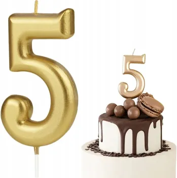 Dortová svíčka ZLATÁ SVÍČKA ČÍSLICE 5 PĚT ZLATÝCH DEKORATIVNÍCH SVÍČEK NA DORT