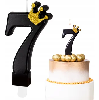 Dortová svíčka ZLATÁ KORUNA ČÍSLICE 7 SEDM DEKORATIVNÍCH SVÍČEK NA DORT