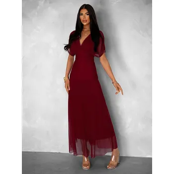 Dámské šaty Bordó tylové dlouhé společenské šaty VOLYADA Velikost: ONESIZE