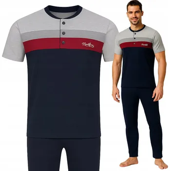 Pánské pyžamo PÁNSKÉ BAVLNĚNÉ PYŽAMO KRÁTKÝ RUKÁV DLOUHÉ KALHOTY 100% BAVLNA *XXL