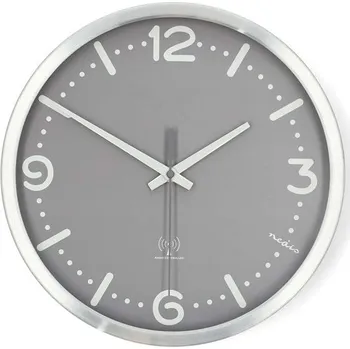 Hodiny Nedis CLWA7226SS - Nástěnné hodiny | Průměr: 300 mm | Hliník | Rádiem řízený čas | Tichý pohyb | Kov / Šedá CLWA7226SS