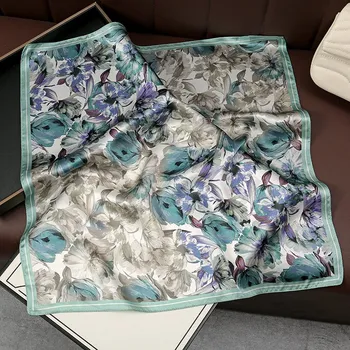 Šátek Hedvábný šátek modré kvítky 53x53 cm v dárkovém balení, HEDVÁBNÝ SVĚT