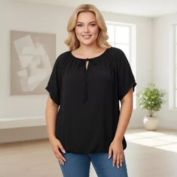 Dámské tričko Černé dámské triko Una pro plnoštíhlé N2441