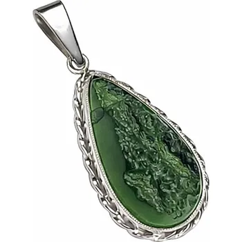 Přívěsek Stříbrný přívěsek s vltavínem 2,8cm. x 1,6cm.