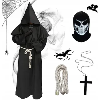 Karnevalový kostým KOSTÝM MNICHA PŘEVLEK MNICH ČERNÝ KOSTÝM NA HALLOWEEN + DOPLŇKY L