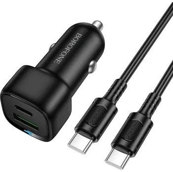 Rychlonabíječka do auta Borofone BZ34B Cloud s datovým kabelem USB-C 3.0 PD 38W černá
