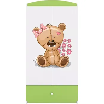 Ložnicová sestava Skříň Babydreams zelená - Medvídek s kytičkami
