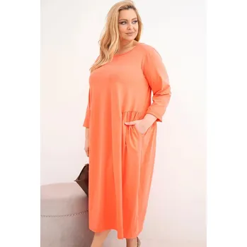 Dámské šaty Dámská sukýnka Plus Size bavlněná s dlouhým rukávem a nařasením v pase meruňková UNI