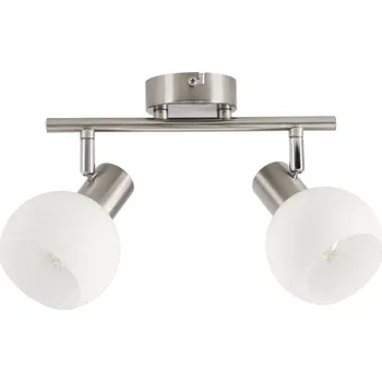 Lampička NOVO lampa sufitowa listwa satyna nikiel 2x40W E14 klosz biały