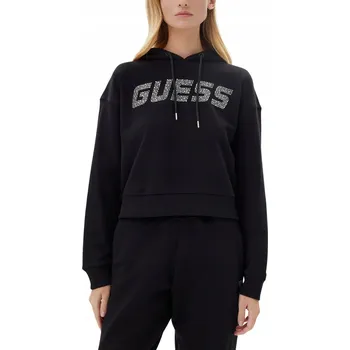 Dámská mikina GUESS dámská oversize mikina krátká do pasu s kapucí černá L