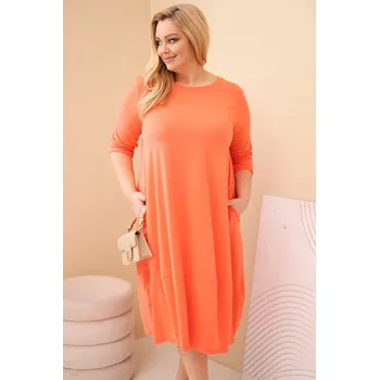Dámské šaty Dámská bavlněná šaty Plus Size s ohrnovacími rukávy a kapsami meruňková UNI