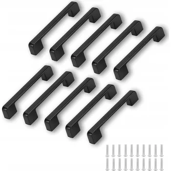 Nábytkové kování 10x UCHWYT MEBLOWY CZARNY UCHWYT ČERNÁ NÁBYTKOVÁ ÚCHYTKA / MADLO ke skříňce, zásuvce, retro styl, 128 mm, 10 kusů